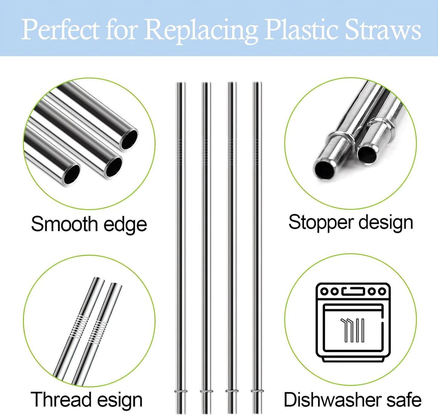 10.5 Inch Stainless Steel Straws Replacement for Starbucks Cold Cup Venti 24 oz, 6 PCS Straight Reusable Metal Straw with Cleaning Brush, 10.5" X 0.31" Compatible with Starbucks Tumblers