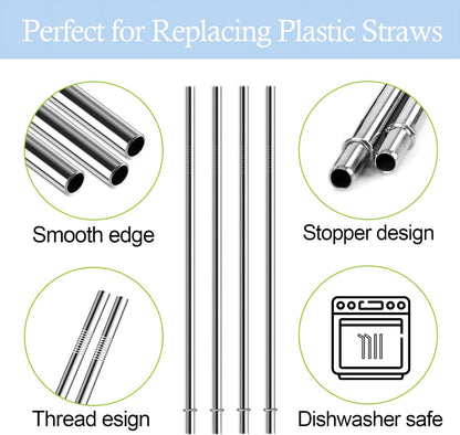 10.5 Inch Stainless Steel Straws Replacement for Starbucks Cold Cup Venti 24 oz, 6 PCS Straight Reusable Metal Straw with Cleaning Brush, 10.5" X 0.31" Compatible with Starbucks Tumblers