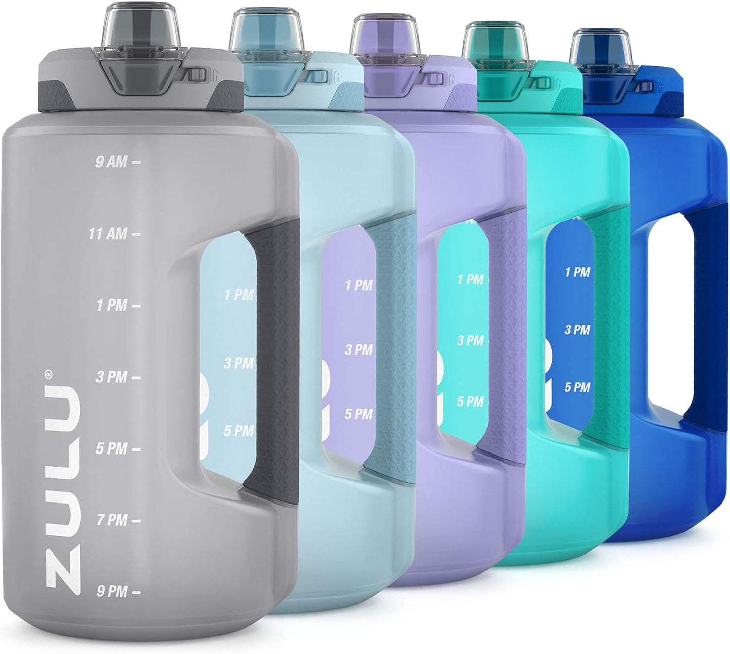 ZULU Goals 64oz Half Gallon Plastic Water Bottle with Straw and Time Marker | Large Reusable Jug with Handle and Leak Proof Lid for All Day Hydration, Gym and Outdoors, Gift Ready, Violet