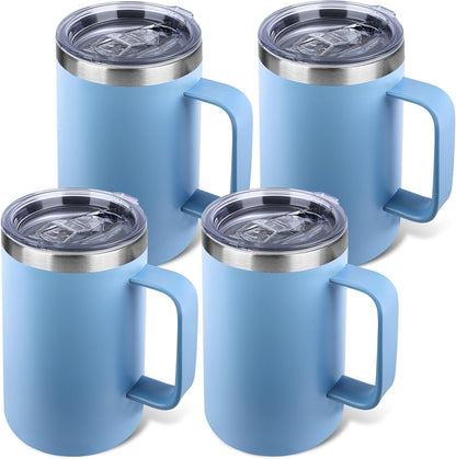 22oz Insulated Coffee Mug with Handle & Leak-Proof Lid - Double Wall Stainless Steel Travel Tumbler for Commute/Office/Home, Orange, 1 Pack