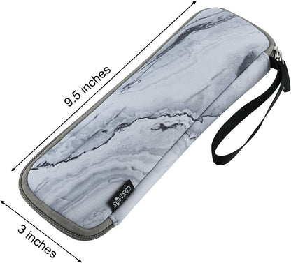 CM Reusable Portable Travel Tableware Carrying Bag Storage Case Cutlery Flatware Organziers for Straw Spoon Fork Chopsticks Utensil Holder (Fade in Blue Triangle Pattern)