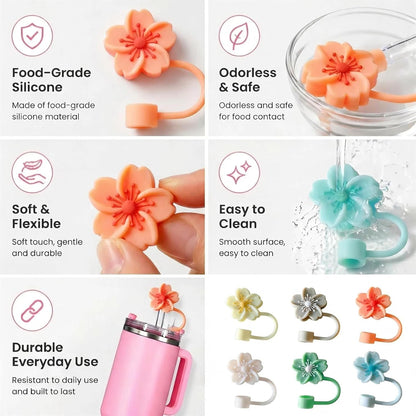 BTYHAOS Silicone Straw Caps for 10mm Tumblers | Reusable Dust-Proof Straw Toppers Compatible with Stanley 30oz & 40oz Tumblers (Purple Flower 3pc)