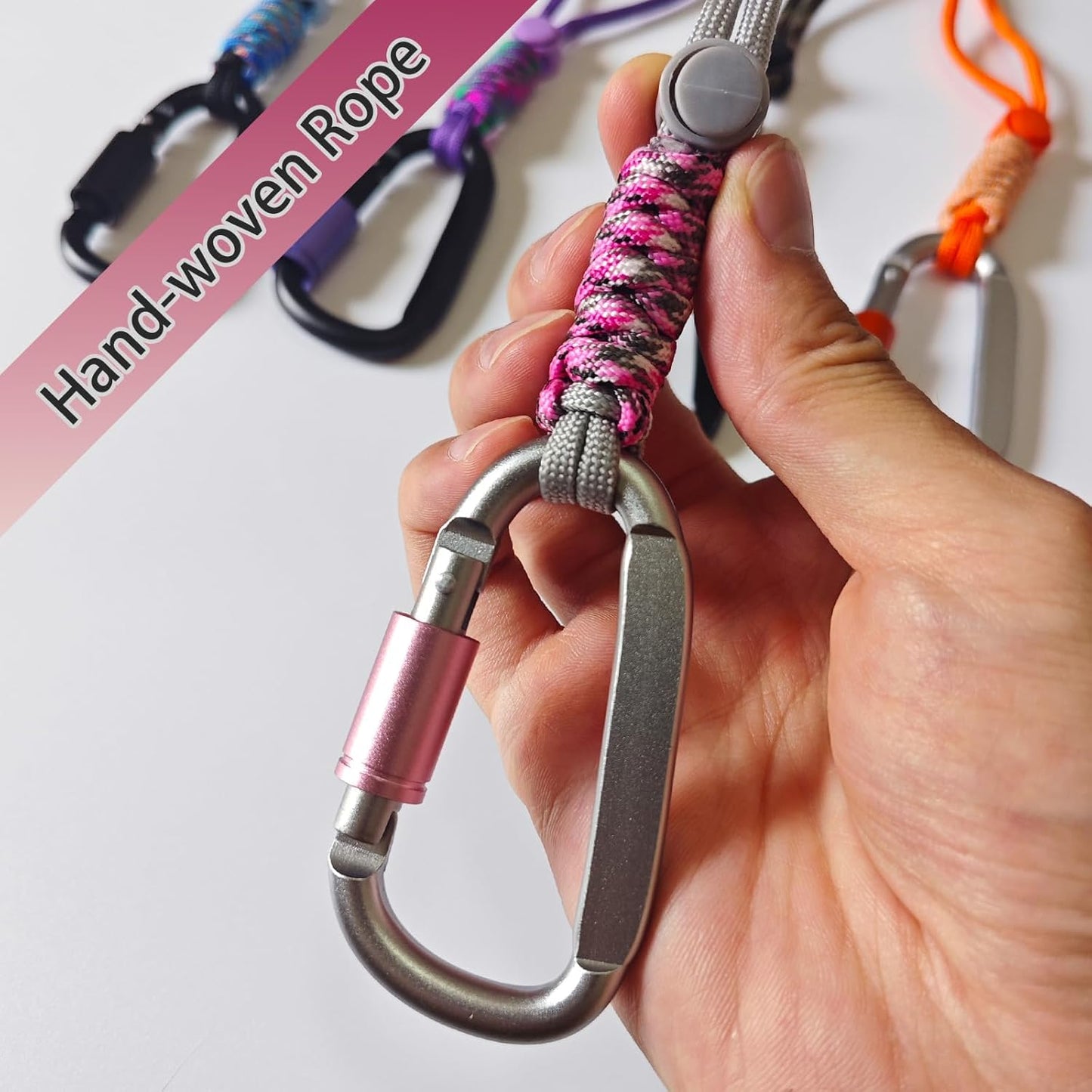 Paracord Keychain/Carabiner Clip - Jaymokes D Ring Metal Hook for Water Bottle, Key, Backpacks and More