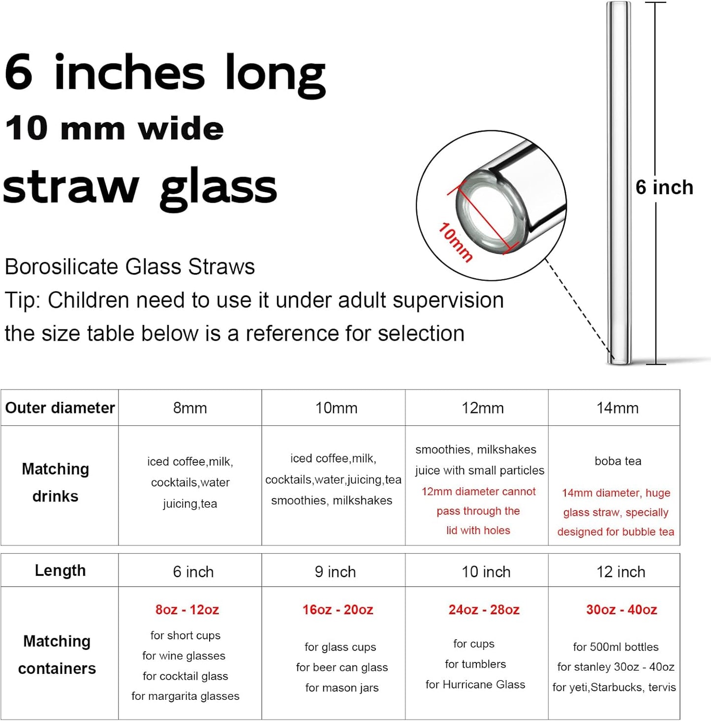 Reusable Glass Straws Shatter Resistant Clear, Skinny Glass Straw Bent Thin for 16 oz Cups Tumblers 9 inch 8mm