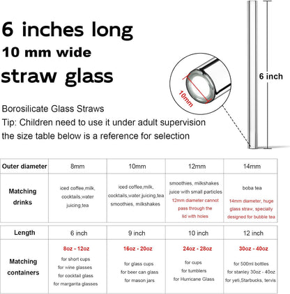 Reusable Glass Straws Shatter Resistant Clear, Skinny Glass Straw Bent Thin for 16 oz Cups Tumblers 9 inch 8mm