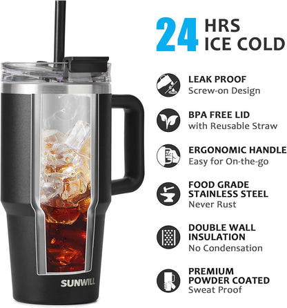SUNWILL 20 oz Tumbler with Handle and Straw Leak Proof,Travel Coffee Mug with Lid, Stainless Steel Cup Insulated for Office & Gym, Cupholder Friendly, Powder Coated Orchid