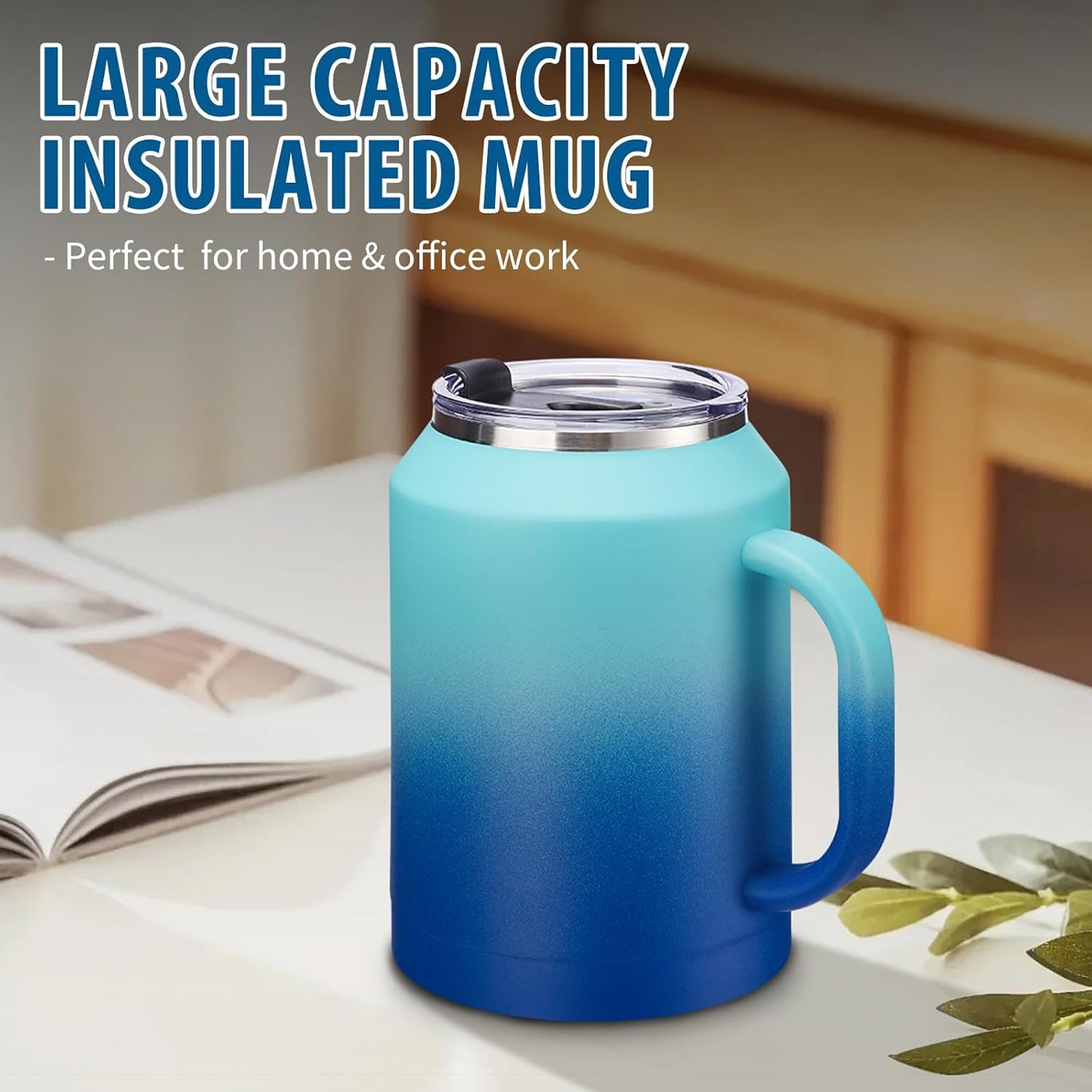 50 oz Insulated Tumbler with Handle and Straw - Stainless Steel Double Wall Coffee Mug, 2-in-1 Lid Metal Water Bottle, 36H Cold 24H Hot Travel Hydro Cup Jug with Silicone Boot
