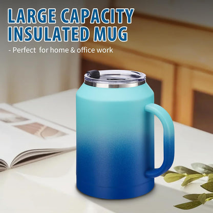 50 oz Insulated Tumbler with Handle and Straw - Stainless Steel Double Wall Coffee Mug, 2-in-1 Lid Metal Water Bottle, 36H Cold 24H Hot Travel Hydro Cup Jug with Silicone Boot
