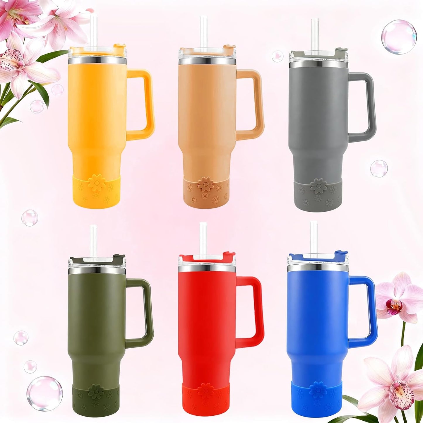 Hpbel Protective Silicone Boot for Stanley Cup Accessories Compatible with Stanley Cup Boot 40/30z and More Bottles with 2.95in Bottom for Water Bottle Flower Tumbler Accessories
