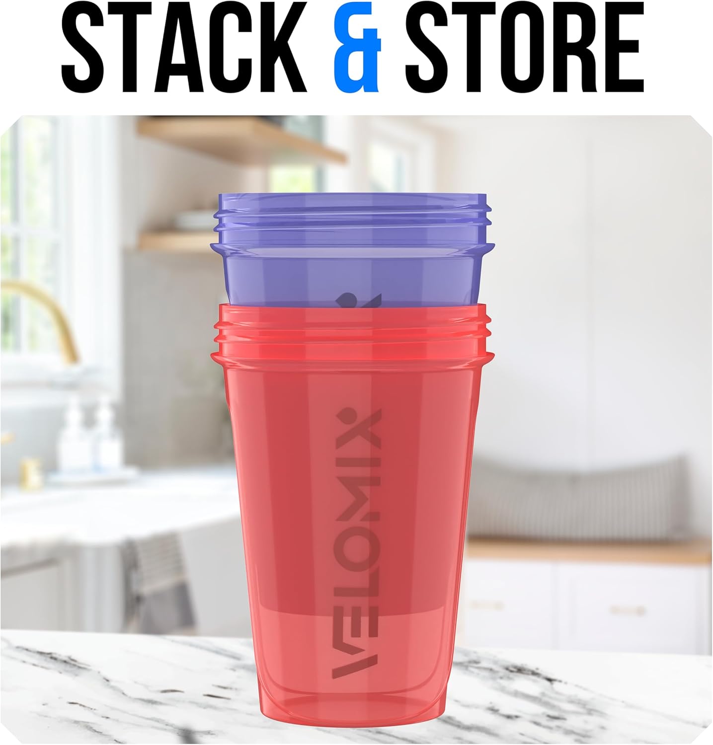 VELOMIX -2 Pack- 20 oz Protein Shaker Bottles for Protein Mixes - 2x Wire Whisk | Leak Proof Shaker Cups for Protein Shakes and Pre Workout | Protein Shaker Bottle Pack (Black/Transparent)