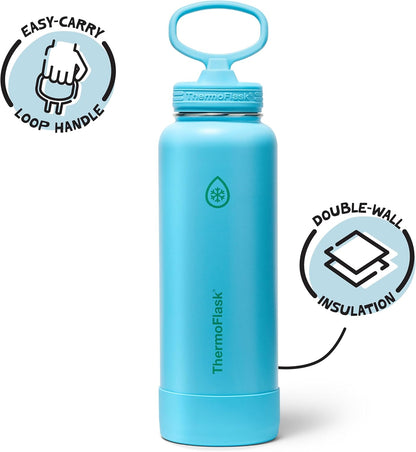 ThermoFlask Insulated Water Bottle with Spout Lid (24 oz, Lemonade Stand) - Leakproof, Stainless Steel Water Bottle for Cold & Hot Drinks, Travel & Daily Hydration