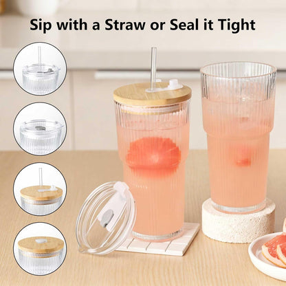Ruckae 16oz 10 Pack Juice Bottles, Glass Bottles with Lids, Smoothie Cup Lids and Straws, Water Bottle Mason Jar Drinking Glasses for Juicing, Smoothies, Kombucha