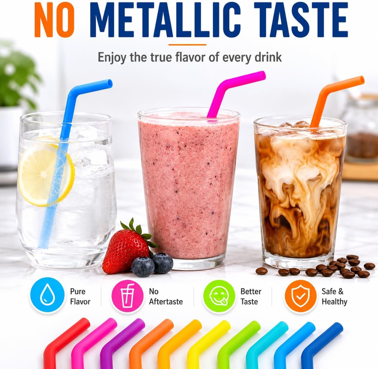 Reusable Silicone Straws for Tumblers, Smoothies & Kids Drinks – 15 Pack Flexible BPA-Free Drinking Straws with 2 Cleaning Brushes – Soft on Teeth & Lips – Fits 20oz & 30oz Tumblers