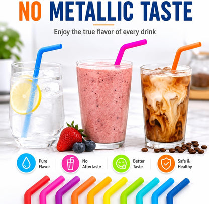 Reusable Silicone Straws for Tumblers, Smoothies & Kids Drinks – 15 Pack Flexible BPA-Free Drinking Straws with 2 Cleaning Brushes – Soft on Teeth & Lips – Fits 20oz & 30oz Tumblers