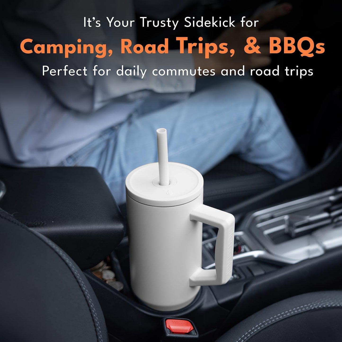 Elemental 32 oz 100% Leak Proof Tumbler with Handle & Straw - Stainless Steel Double Wall Insulated Tumbler for Hot and Cold Beverages - Travel Coffee Mug with Sip & Straw Lid - White - Colors A
