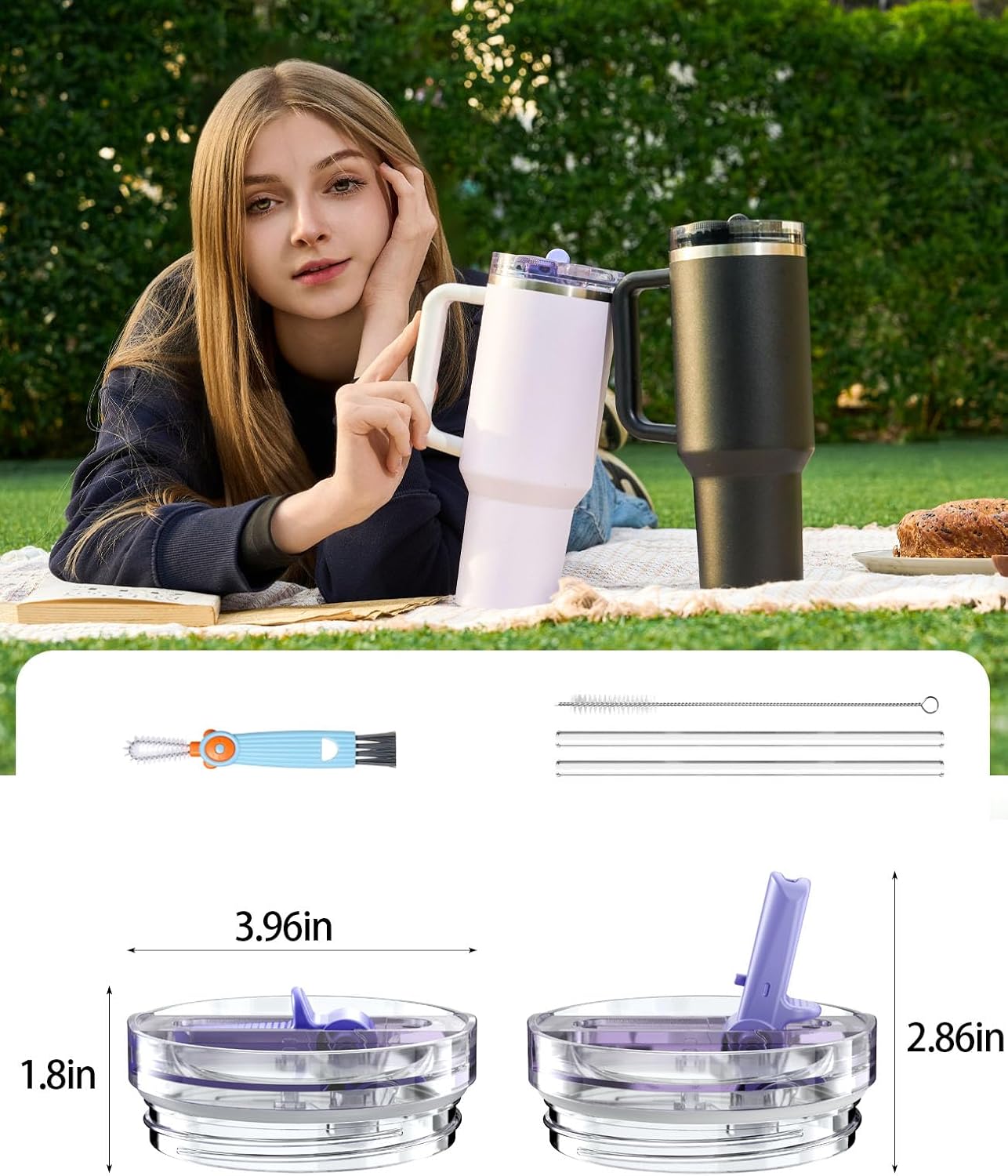 2 Pack Tumbler Flip Straw Lid Replacement Fit for Stanley 40 OZ Quencher, Leak Proof Lid with Straw for Stanley, No Spill Reusable Tumbler Lid Compatible with Stanley Cup Accessories