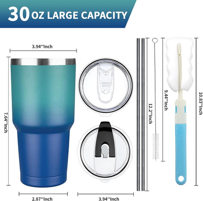 20 oz Tumbler with Lids and Straws, Stainless Steel Insulated Coffee Tumbler, Double Wall Vacuum Insulated Travel Mug Cup, Leakproof Thermal Coffee Cup for Hot and Cold Drinks (azure blue)