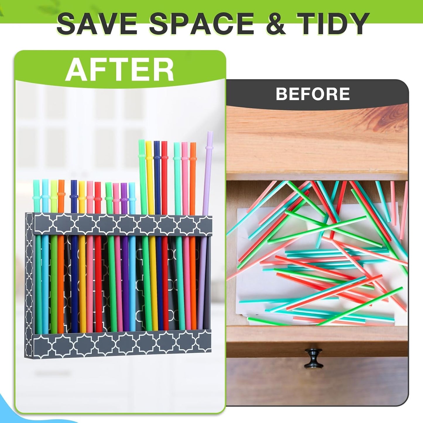 Qinyoung Acrylic Straw Holder for Cabinet Door with Double Sided Adhesive Tape Reusable Straw Organizer Tumbler Storage Kitchen Accessories Container for Counter Cupboard(Classic,Large,Transparent)