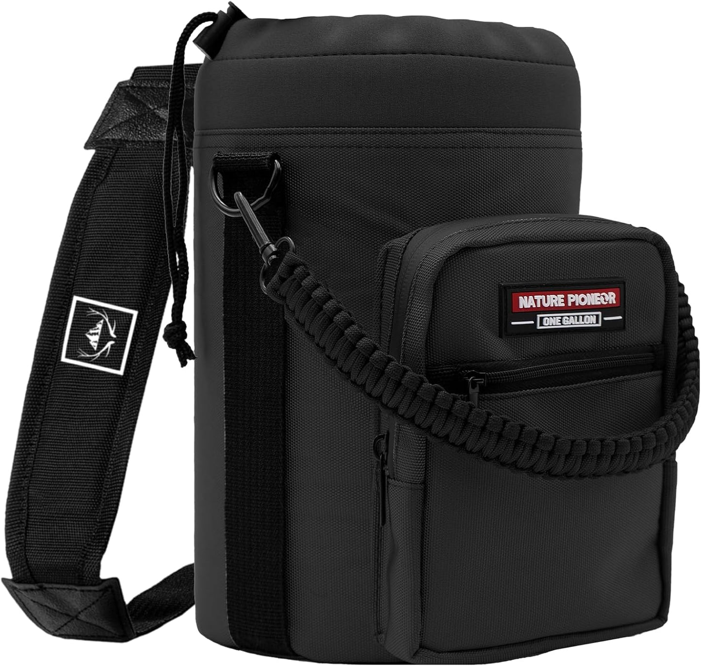 NATURE PIONEOR Water Bottle Holder with Adjustable Strap - Half/One Gallon (64/128oz) Insulated Water Bottle Sling Carrier with Phone Pocket & Paracord Handle, Outdoor Camping, Hiking, Gym
