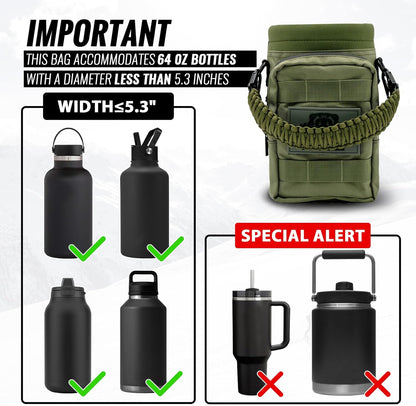 NATURE PIONEOR 32 64 128oz Tactical Water Bottle Pouch, Multi-Function Tactical Water Bottle Bag with Adjustable Shoulder Strap, Half/One Gallon Molle Strap Carrier Holder