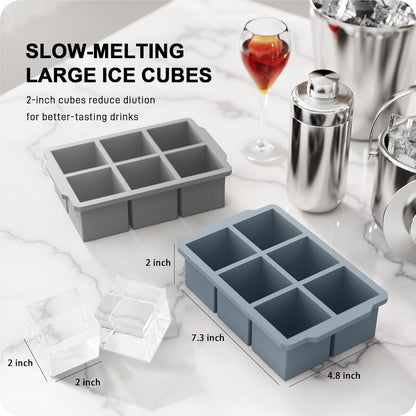 VLM 3 Packs Large Ice Cube Molds with Stackable Lid,Silicone Ice Cube Tray for Freezer,Big Square Ice Tray for Whiskey,Cocktails,Bourbon and Soups (Neutral)