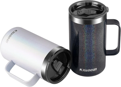 KXIAOCHEN 20oz Insulated Coffee Mug with Lid, Stainless Steel Coffee Cup, Double Wall Vacuum Coffee Tumbler with Handle, Premium Thermal Travel Coffee Mug (Navy Blue)