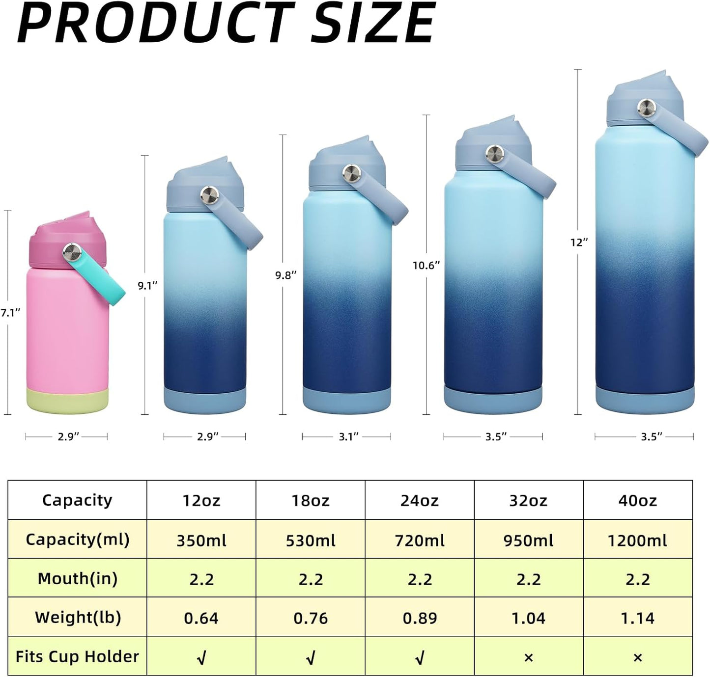 BJPKPK Insulated Water Bottle with Straw Lid, 18oz Thermo Water Bottles with Soft Nozzle, Flex Handle & Non-slip Boot, BPA Free Leak Proof Stainless Steel Metal Thermo, Tumblers, Cups,Sea Salt