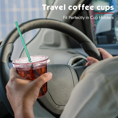 Baderke 25 Set Plastic Cups with Lids and Straws, Disposable Plastic Iced Coffee Cup for Cold Beverage Juice Smoothie Crystal for Coffee Shops Party Catering(Clear,16 oz)