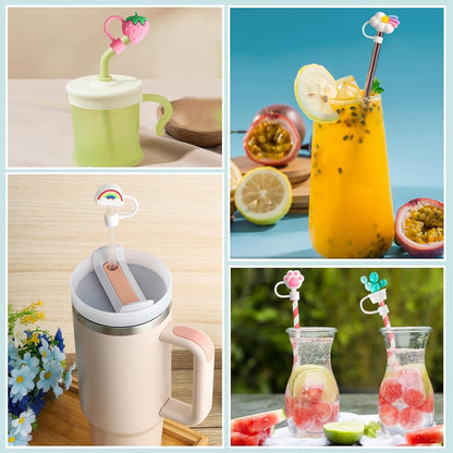 8 Pcs Animal Straw Cover Cap, Silicone Straw Topper for Stanley 30&40 Oz Tumbler Cute Straws Cap in Various Shapes, Straws Covers for 0.4 Inch/10 mm Tips Gifts for Women Girls Teens