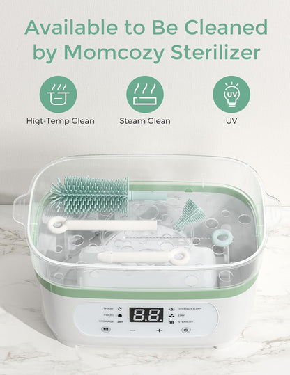 Momcozy Bottle Brush Kit with Push-Press Foam Design - Newborn Essentials Gift, Portable Cleaning Tool for Home & Travel, Baby Bottle Cleaner Brush for Breast Pumps & Nipples, Green