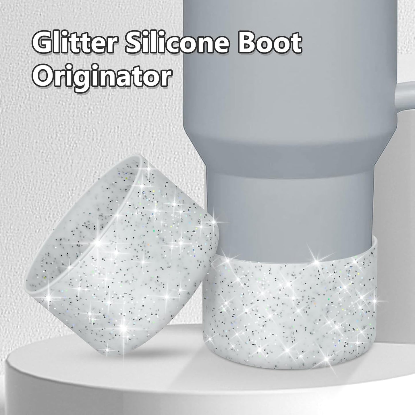 WUQID Protective Bling Silicone Boot Sleeve, Compatible with Stanley Tumbler 20-40oz & Hydro Flask Bottle 12oz-24oz, Glitter Reduces Dents Sleeve Cover for More Bottles/Tumblers Bottom of 2.83-2.95in