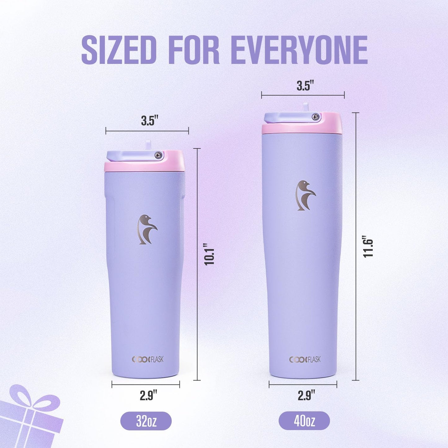 Coolflask Water Bottle 40 oz Fits Car Cup Holder, Slim Tumbler Stainless Steel with Straw & Handle, Vacuum Flask Leakproof Wide Mouth for Travel Sports Gym, Black