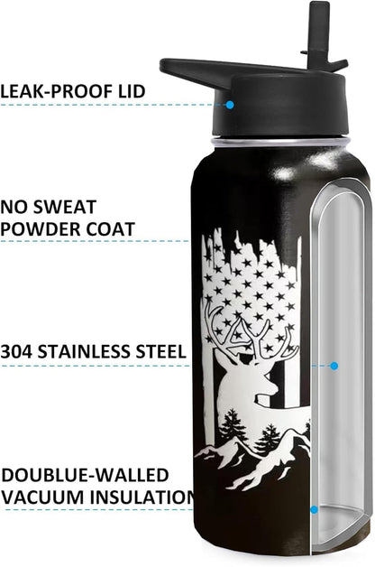 32oz Pickleball Water Bottle Insulated Vacuum Stainless Steel Tumbler Travel Mugs With Straw for Game Sport,Pickleball Accessories