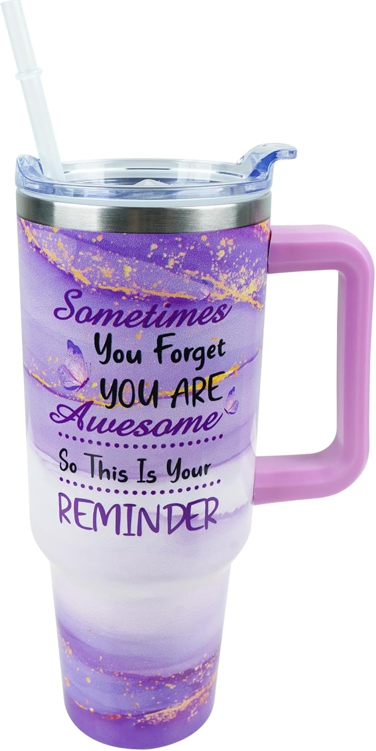 40 oz Tumbler with Handle and Straw Lid Leak Proof | You're Awesome Inspirational Mother's Day Birthday Gifts for Women Men Coworker Friends | Stainless Steel Cup Dishwasher Safe