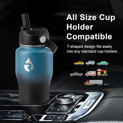 RAYMYLO 40 oz Insulated Water Bottle with Straw fit in Car Cup Holder, Triple Wall Vacuum Stainless Steel(Cold 48 hrs, Hot 24 hrs), Leakproof & Non-BPA, Hydro Travel Flask with Straw and Spout Lid
