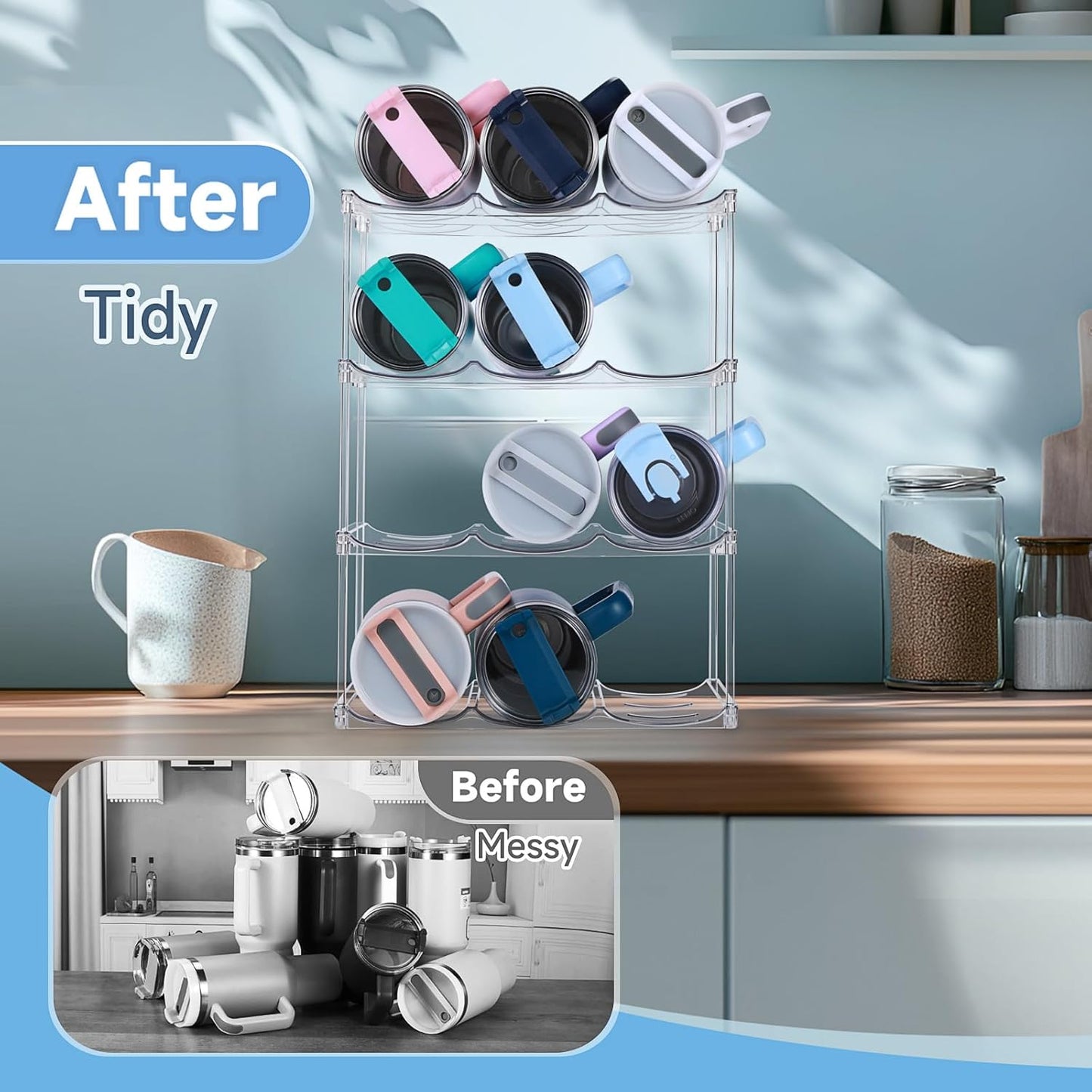 Stackable Water Bottle Organizer for Stanley 40 oz Tumbler, Water Bottle Holder for Cabinet, Pantry Kitchen Organizers and Storage for Stanley Cup Accessories, Tumbler Organizer and Wine Rack, 3Pack
