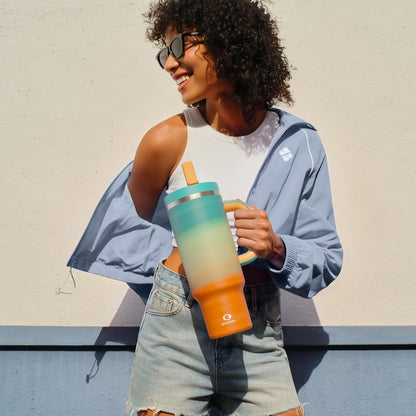 40 oz Tumbler with Handle and Straw: Stainless Steel Insulated Tumbler Keeps Cold for 24 Hours, Leakproof Travel Cup Fits in Cup Holder and BPA-Free, Cotton Candy