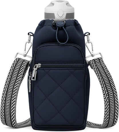 SYTRAH Water Bottle Carrier Bag with Strap, Water Bottle Purse with Phone Pocket 40oz for Walking Hiking