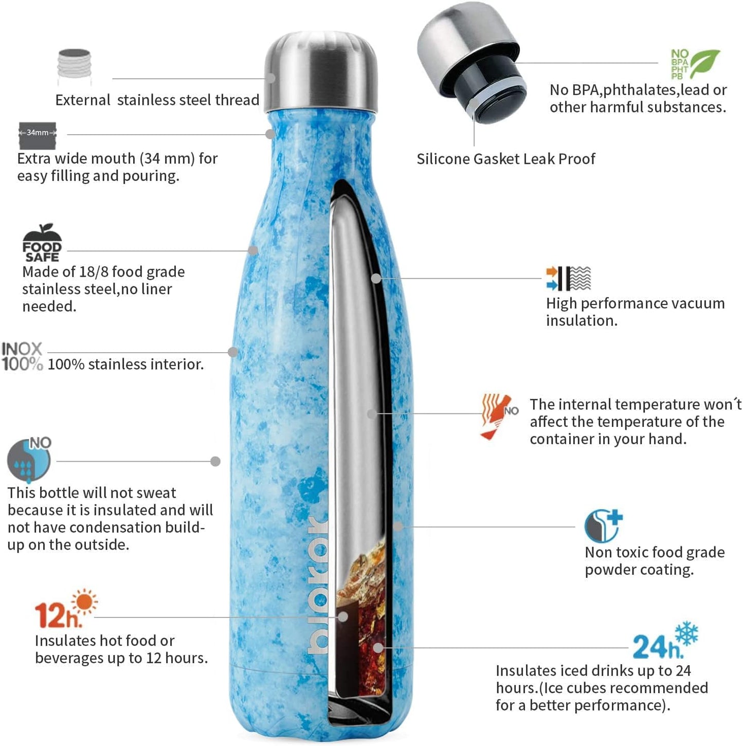 BJPKPK Insulated Water Bottle 12oz Small Stainless Steel Water Bottles Reusable Metal Thermal Keep Cold and Hot,Dreamy Purple - Colors A