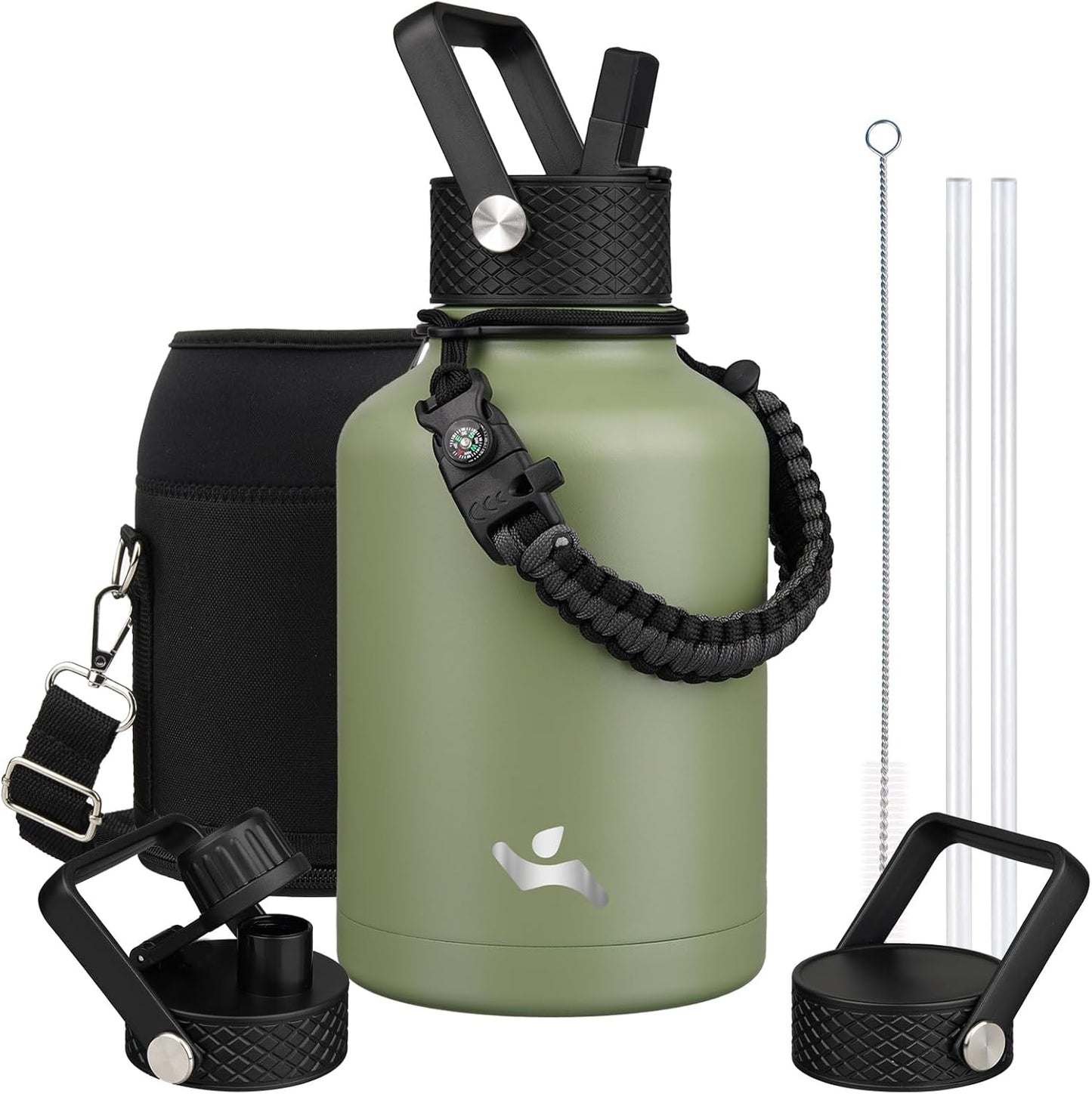 Konokyo 22oz Stainless Steel Bottles with 3 Lids Sport Insulated Water Bottle,Mint