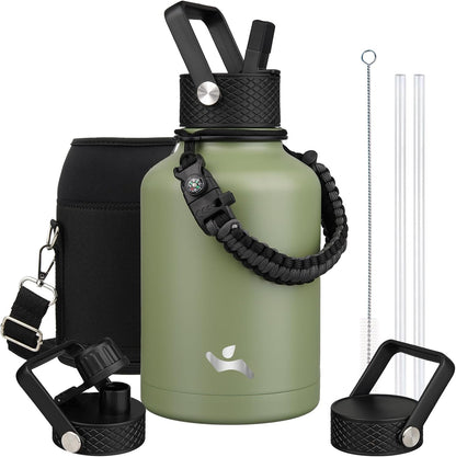 Konokyo 22oz Stainless Steel Bottles with 3 Lids Sport Insulated Water Bottle,Mint