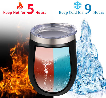 12oz/4 Pack Wine Tumbler Glasses with Lid Stemless Double Wall Vacuum Stainless Steel Travel Tumbler Keeping Cold & Hot for Wine,Coffee,Cocktails,Drinks-Family and Gifts (Multi color-dark)