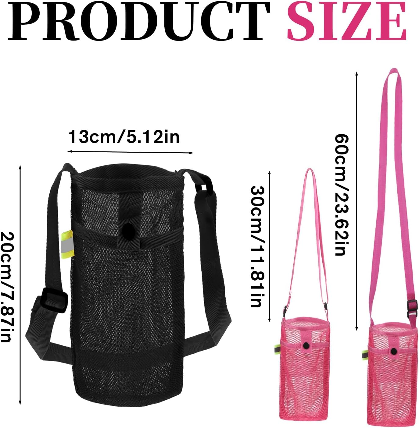 2 PCS Mesh Water Bottle Carrier with Adjustable Shoulder, Water Bottle Holder with Strap, Light Bottles Sling Bag for Hiking, Walking, Camping, Travel (Purple, Black)