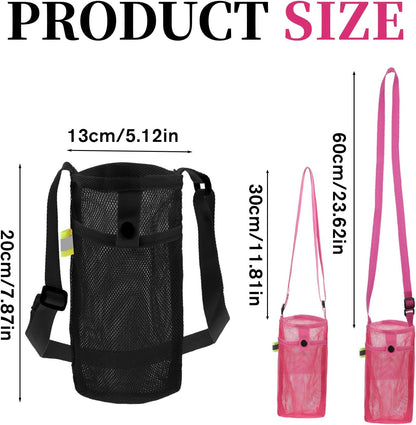 2 PCS Mesh Water Bottle Carrier with Adjustable Shoulder, Water Bottle Holder with Strap, Light Bottles Sling Bag for Hiking, Walking, Camping, Travel (Purple, Black)
