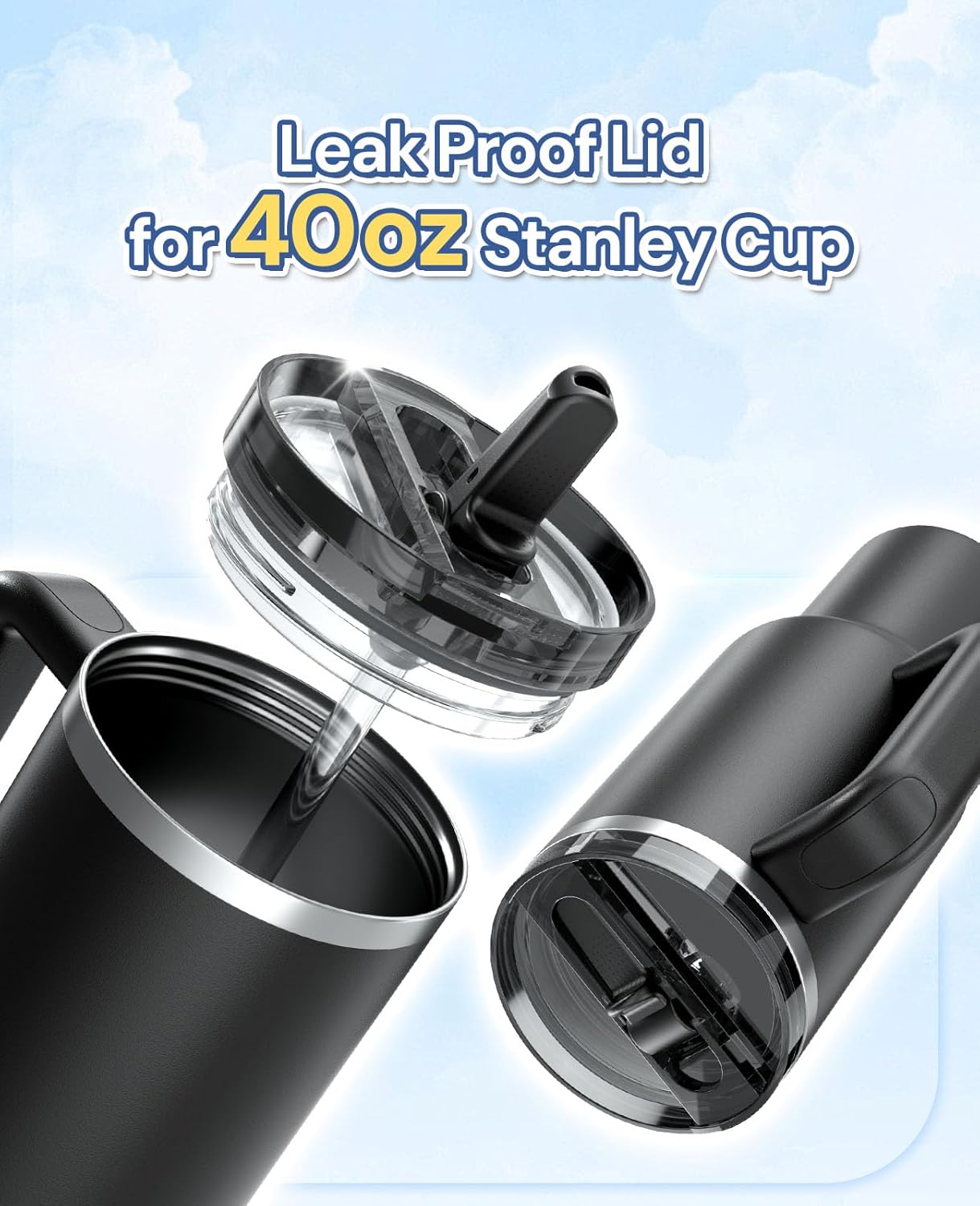 2 Pack Tumbler Flip Straw Lid Replacement Fit for Stanley 40 OZ Quencher, Leak Proof Lid with Straw for Stanley, No Spill Reusable Tumbler Lid Compatible with Stanley Cup Accessories