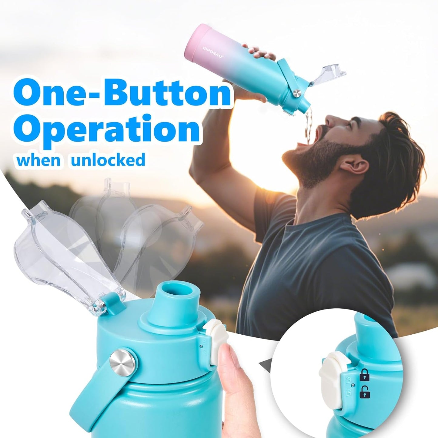 Insulated Water Bottle with Lid & Boot & Stickers, 24 oz Stainless Steel Sweat Free Bottle Keep Cold 24H, BPA-Free Sports Wide Mouth Water Bottle, BlueBlack