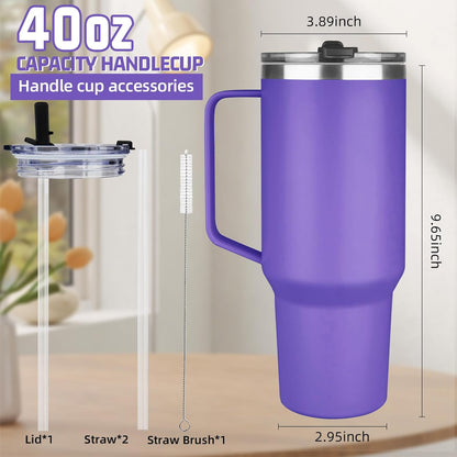20 oz Tumbler with Handle, Stainless Steel Insulated Tumbler with Lid and Straw, Double Wall Vacuum Coffee Mug Tumbler, Insulated Coffee Thermal Cup for Cold and Hot (Light Purple)