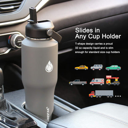 SENDESTAR 40oz Water Bottle Wide Mouth Stainless Steel Vacuum Insulated Double Wall with Straw Lids Fit in Any Car Cup Holder