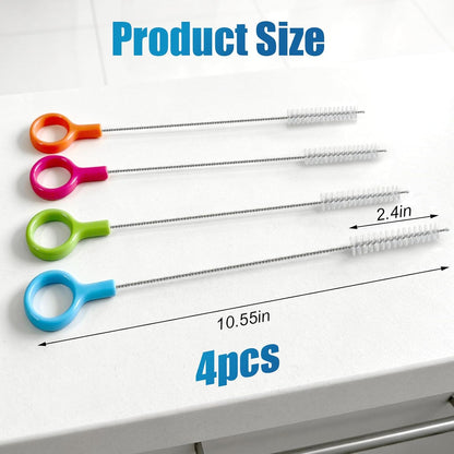 AONEZ Straw Cleaner Brushes Set of 4 – Straw Brush with Non-Slip Handle in Extra-Long Brush for Metal and Plastic Reusable Drinking Straws – Blue, Green, Orange, Pink