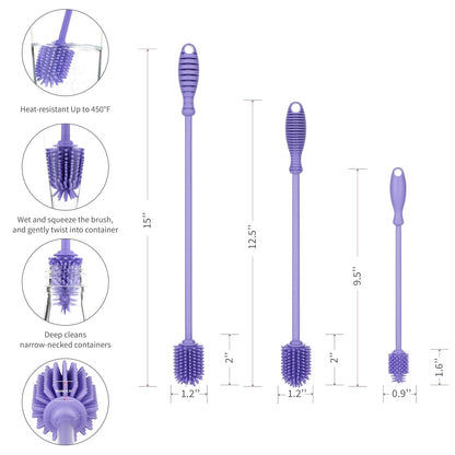 A-Brush Silicone Bottle Cleaner Brush, 2 Piece Set, Flexible, Long Handle - Water Bottle Cleaner, Baby Bottle Nipple Brush for Plastic & Glass, BPA-Free Dish Washing Brush A2S Protection